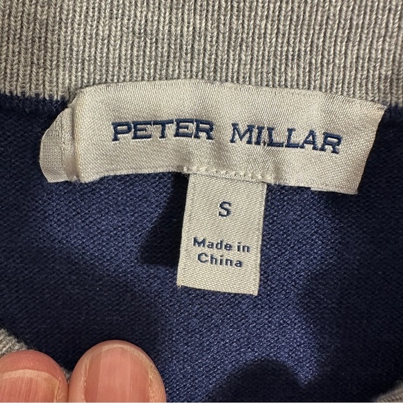 Peter Millar sz S pullover 1/4 zip sweater, blue with gray, fall, preppy - Picture 4 of 11